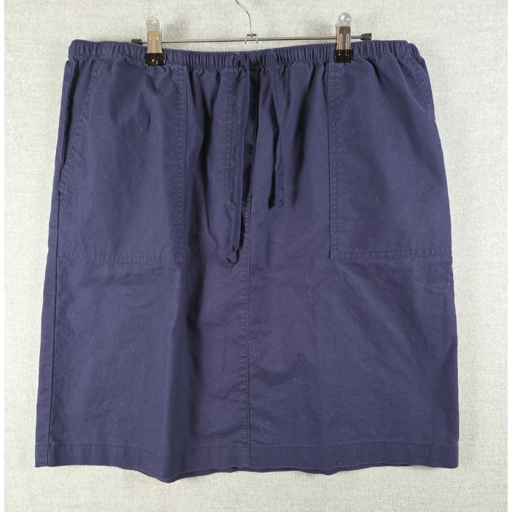 L L Bean Womens Safari Skirt Navy‎ Blue L Pull On Drawstring Preppy Coastal